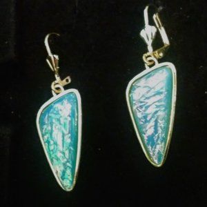 Opal Turquoise Diamond Triangle Shape Drop Lever Back Pierced Earrings